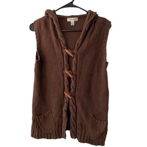 Dressbarn Y2K Brown Cable Knit Hooded Cotton Sweater Vest